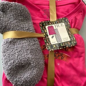 HUE French Bulldog Pajama Set with Long Selves, Pants and Socks. Sz:M NWT